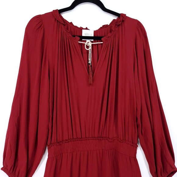Misa Los Angeles Lorena Mini Dress Medium Tiered Long Sleeve V-Neck Red - Picture 3 of 15